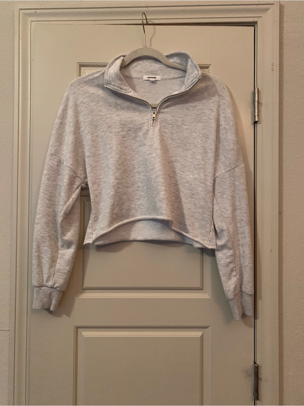 Garage Light Gray Half-Zip Cropped Sweatshirt Small